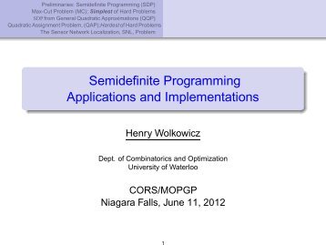 Semidefinite Programming and Application to Hard ... - Users