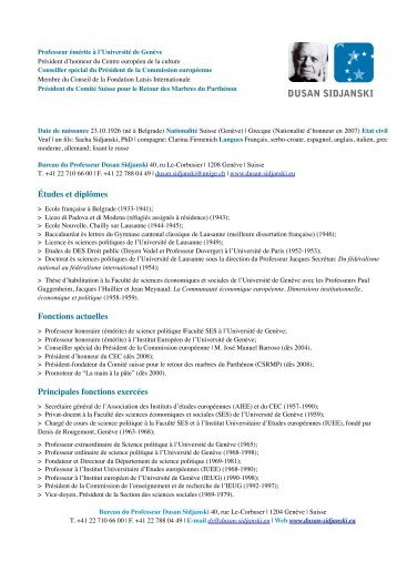 CV long - Dusan Sidjanski