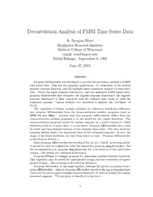 Deconvolution Analysis of FMRI Time Series Data - Waisman ...