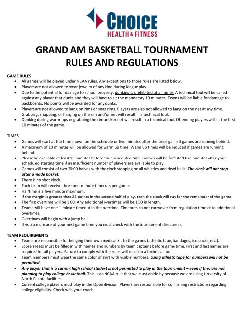 Grand Am Basketball Tournament Rules And Regulations