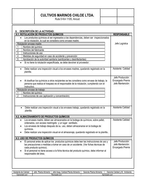 procedimientos de rotulaciÃ³n, almacenamiento y uso de producto ...