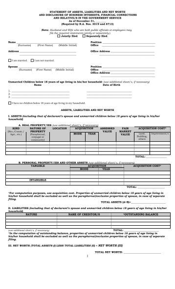 Personal net worth statement form canada