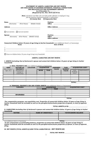 Personal net worth statement form canada