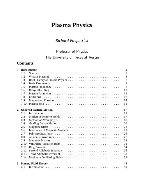 Plasma Physics Home Page For Richard Fitzpatrick The University Plasma Physics Home Page For Richard Fitzpatrick The University