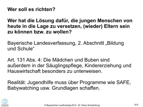 Dr. Klaus Schulenburg, Referent Soziales im Bayerischen ...