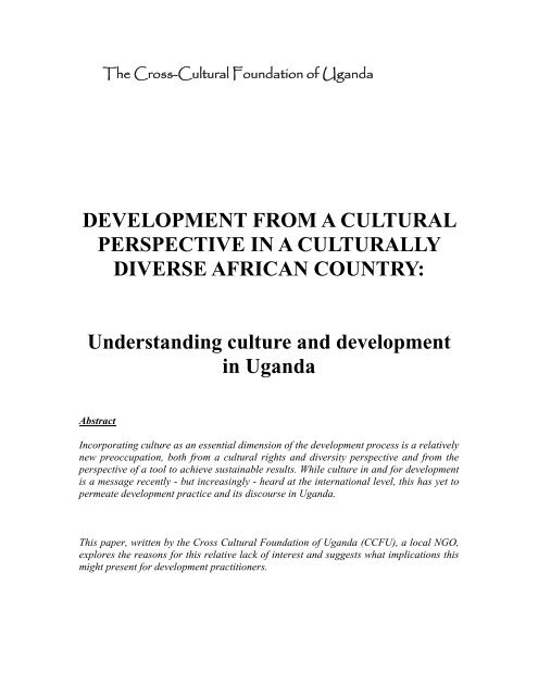 Development from a cultural perspective - Cross-Cultural ...