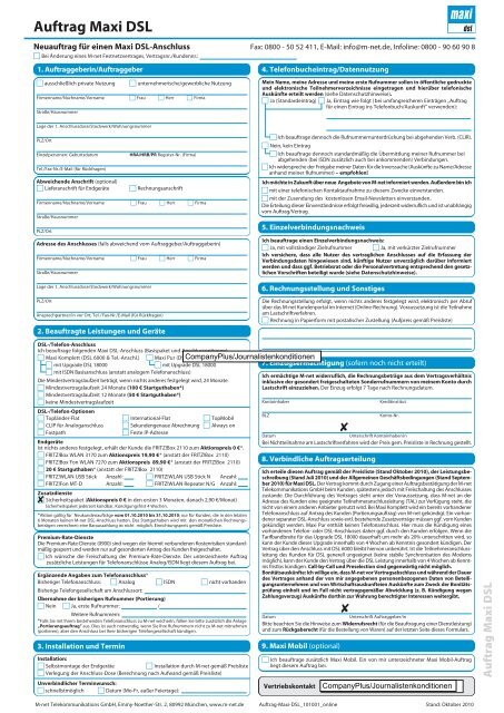 Auftrag Maxi DSL - Pressekonditionen.de