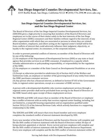 Conflict of Interest Policy - San Diego Regional Center