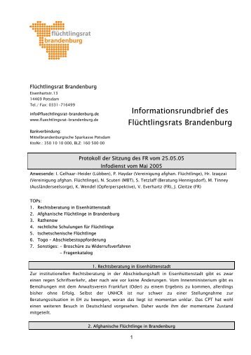 Informationsrundbrief des FlÃ¼chtlingsrats Brandenburg