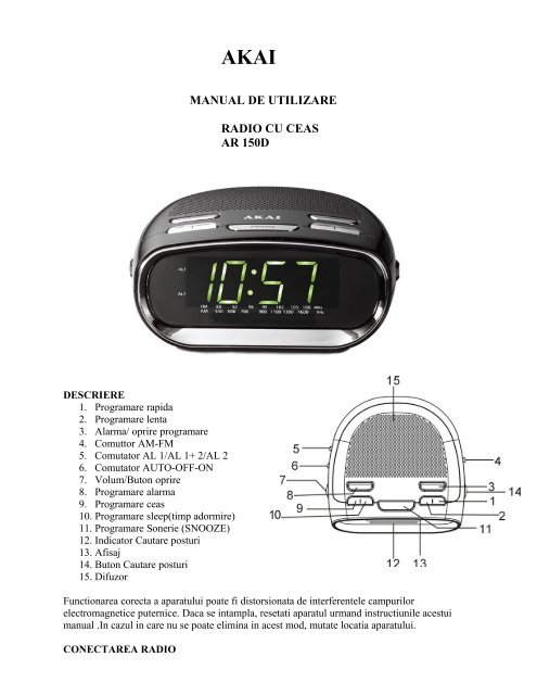 MANUAL DE UTILIZARE RADIO CU CEAS AR 150D