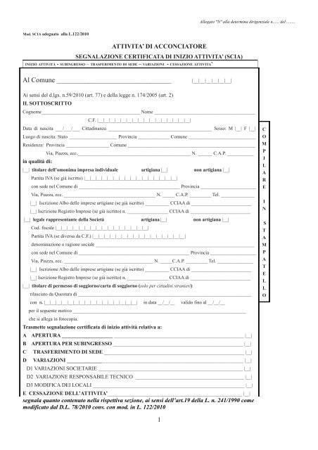 Download modulo segnalazione certificata di inizio attività (SCIA)