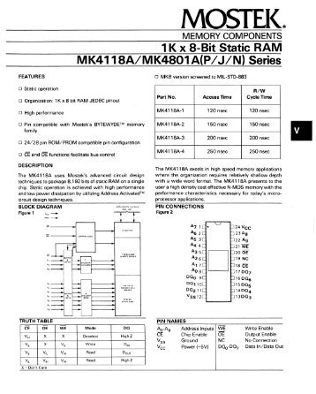 Mostek 4801 and 4118 ( 1024x8 SRAM ) - mk4801_4118.pdf - Jrok