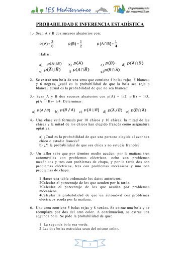 Ejercicios Probabilidad e Inferencia estadÃ­stica.pdf - Intranet IES ...