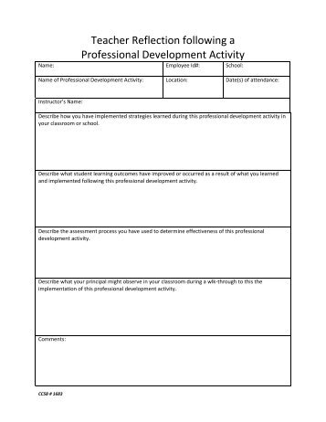 Teacher Reflection following a Professional Development Activity