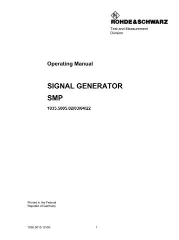 Operating Manual R&S SMP - Rohde & Schwarz