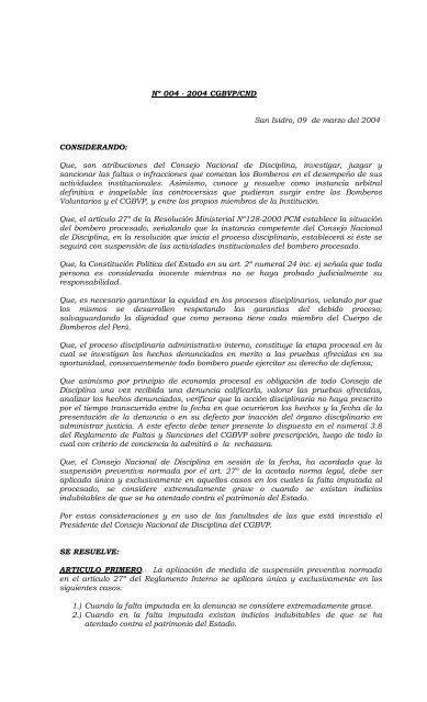 Nº 004 - 2004 CGBVP/CND San Isidro, 09 de marzo del 2004 ...