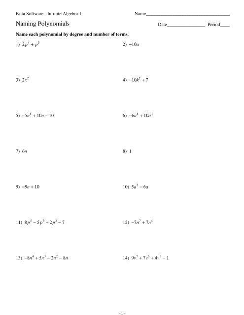 Naming Polynomials - Kuta Software