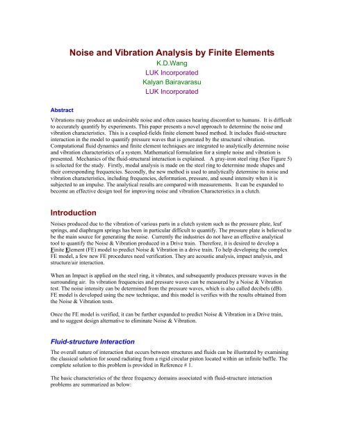 Noise and Vibration Analysis by Finite Elements - ANSYS, Inc.