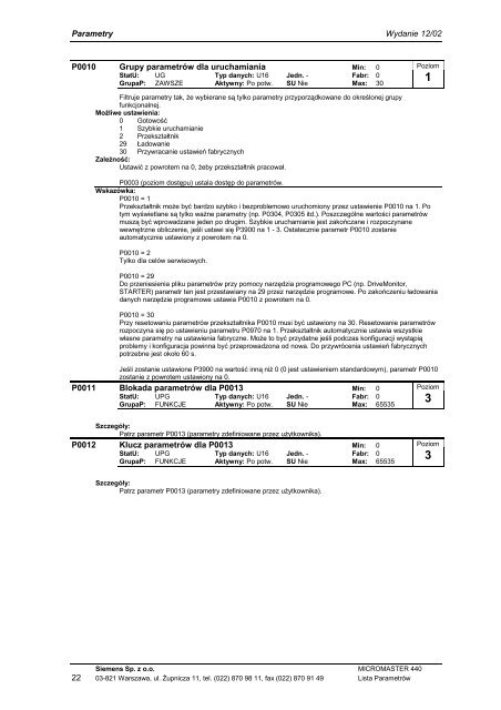 MICROMASTER 440 - Automatyka Siemens