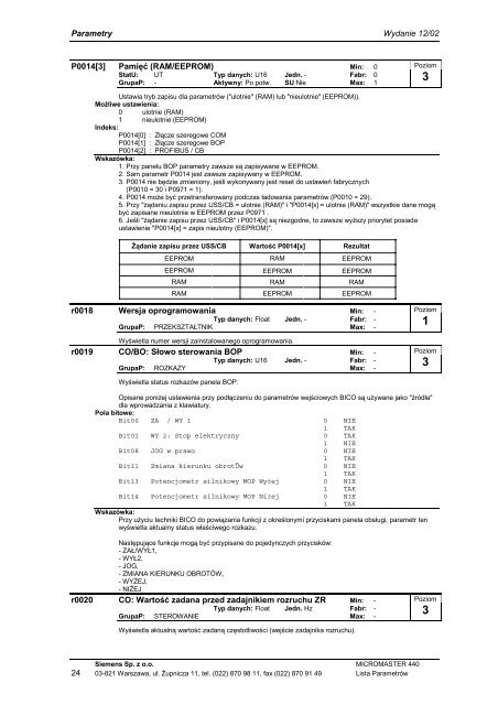 MICROMASTER 440 - Automatyka Siemens