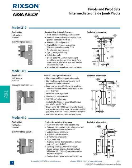 Pivots and Pivot Sets - ASSA ABLOY Door Security Solutions ...