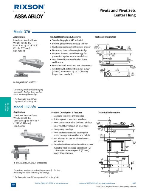 Pivots and Pivot Sets - ASSA ABLOY Door Security Solutions ...