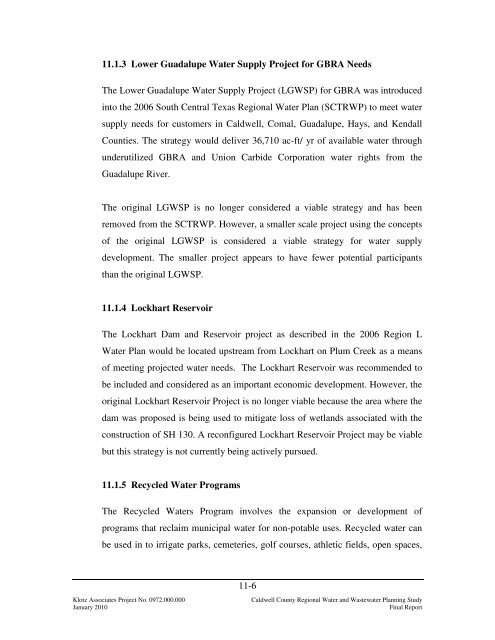 caldwell county regional water and wastewater planning study