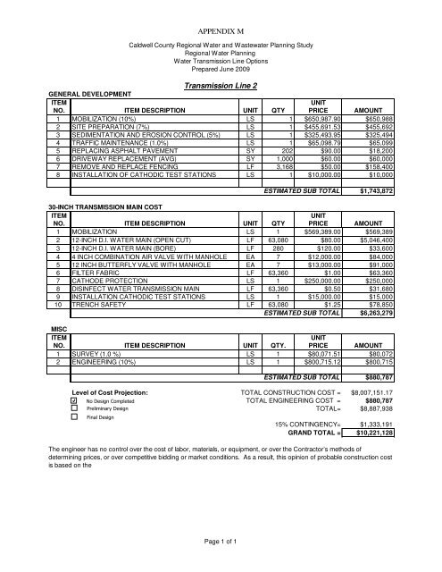 caldwell county regional water and wastewater planning study