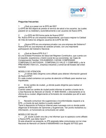 Preguntas frecuentes: 1. Â¿QuÃ© va a pasar con la EPS del ISS? La ...