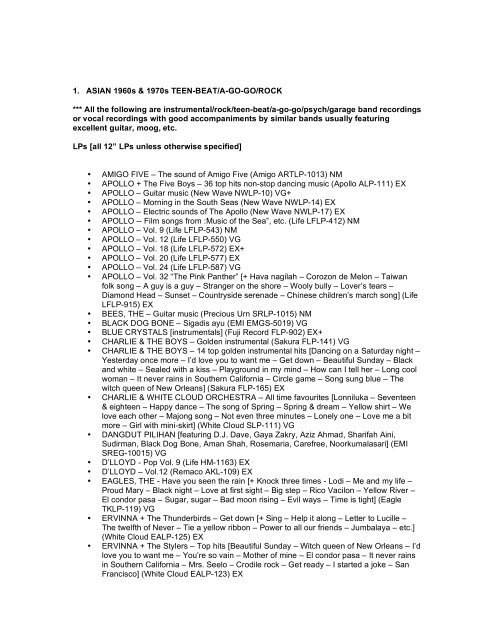 1 Asian 1960s 1970s Teen Beat A Go Go Scarce Sounds