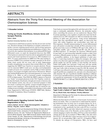 chemical senses Chemical senses publishes original research and review papers on all aspects of chemoreception in both humans and animals an important part. chemical senses Chemical senses publishes original research and review papers on all aspects of chemoreception in both humans and animals an important part.