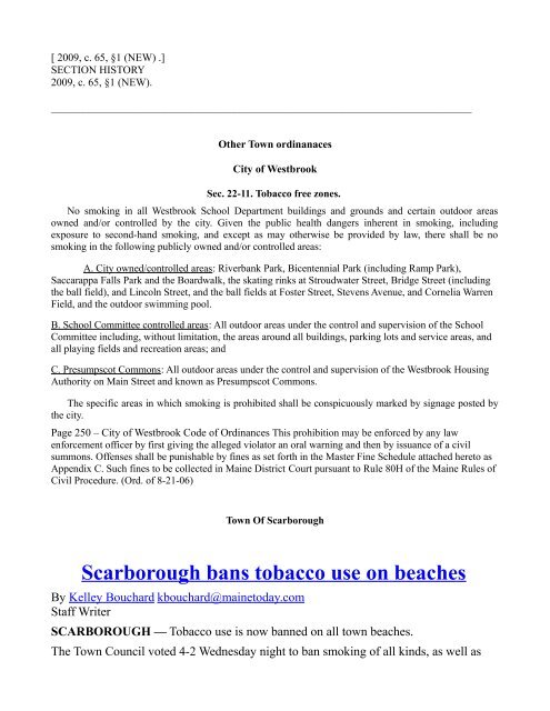 Why Pass a Tobacco-Free Ordinance for ... - City of Biddeford