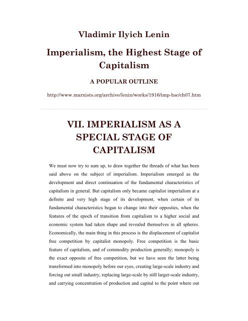 Imperialism, the Highest Stage of Capitalism VII ... - Richard Curtis