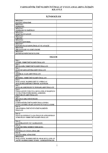 FarmasÃ¶tik ÃrÃ¼nlerin Ä°yi Ä°malat UygulamalarÄ±na Ä°liÅkin KÄ±lavuz