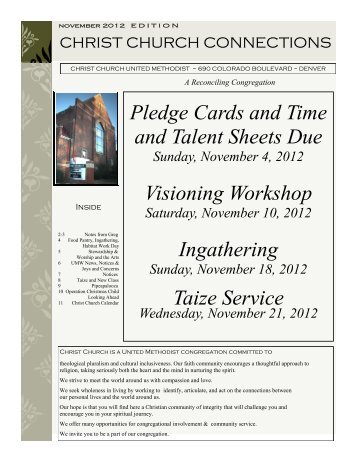 Pledge Cards and Time and Talent Sheets Due Visioning Workshop ...