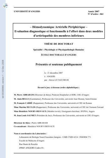 Hémodynamique Artérielle Périphérique: Evaluation diagnostique et ...