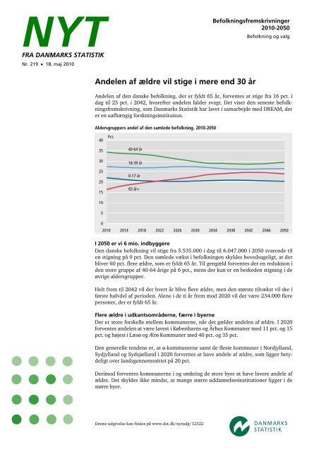 Nyt: Befolkningsfremskrivninger 2010-2050 - Danmarks Statistik