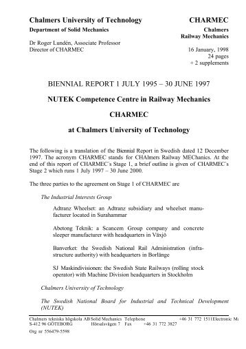 Chalmers University of Technology CHARMEC BIENNIAL REPORT ...