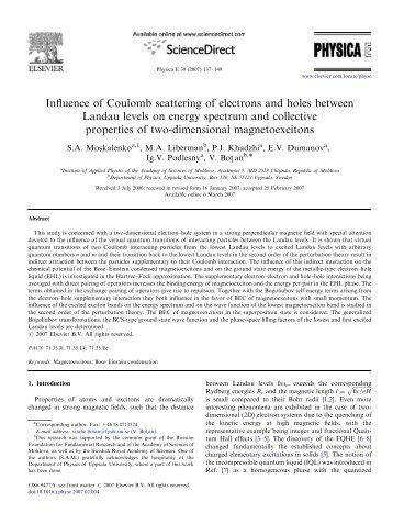 Influence of Coulomb scattering of electrons and holes between ...