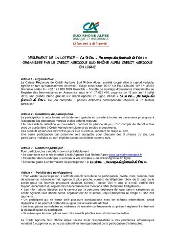 règlement - Crédit Agricole Sud Rhône Alpes