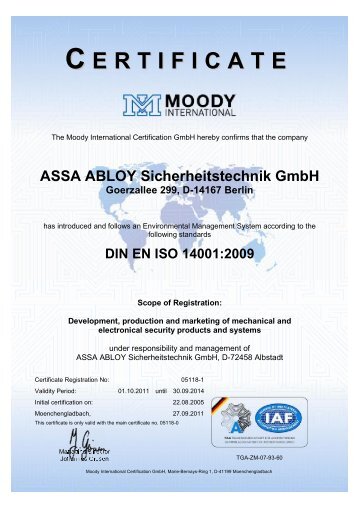 DIN EN ISO 14001:2009 - Assa Abloy