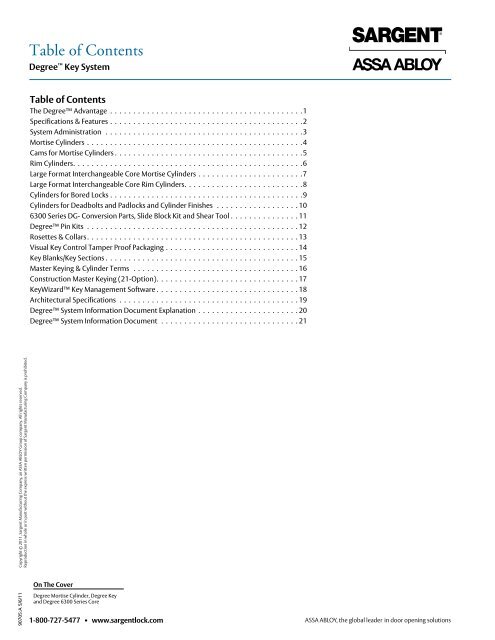 12 1-800-727-5477 â€¢ www.sargentlock.com - ASSA ABLOY