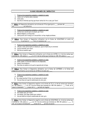 CUADRO-RESUMEN DEL IMPERATIVO 1. FÃ­jate en ... - TodoEle.net