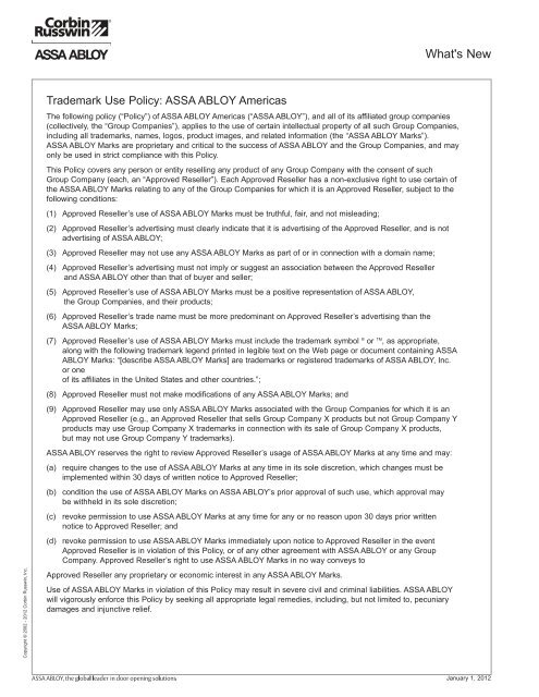 2012 Canadian Price List - Assa Abloy