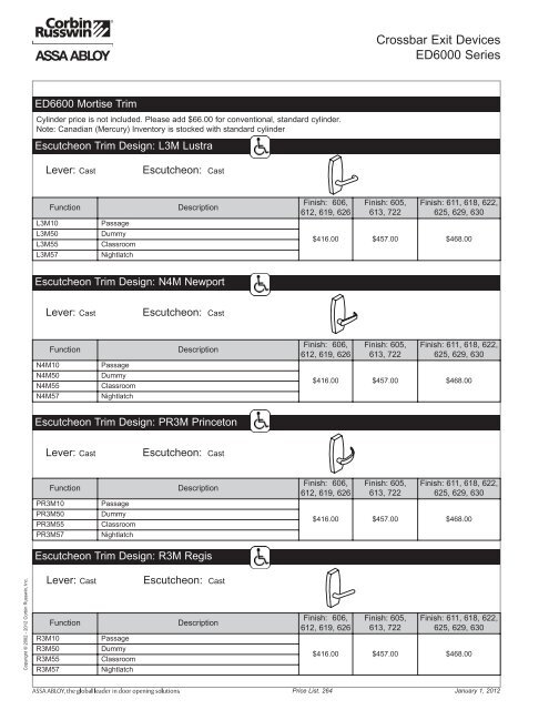 2012 Canadian Price List - Assa Abloy