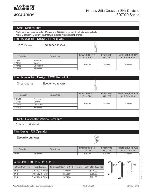 2012 Canadian Price List - Assa Abloy