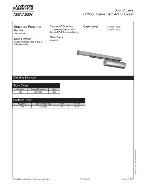 2012 Canadian Price List - Assa Abloy