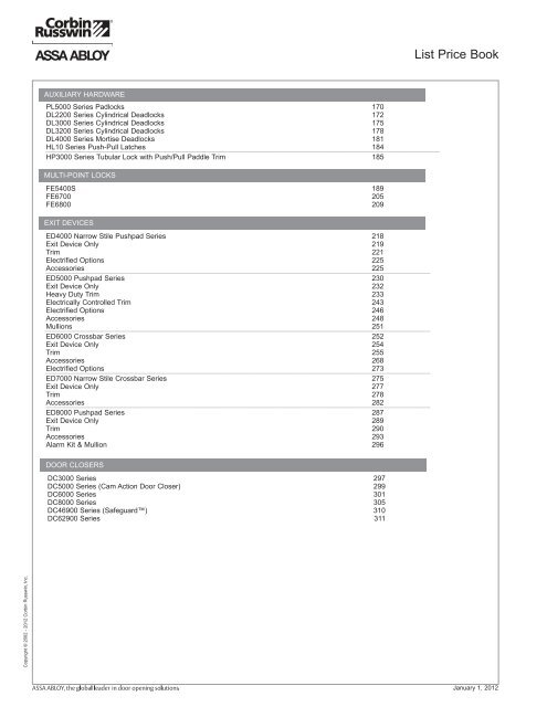 2012 Canadian Price List - Assa Abloy