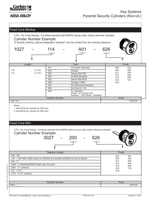 2012 Canadian Price List - Assa Abloy