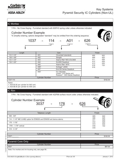 2012 Canadian Price List - Assa Abloy